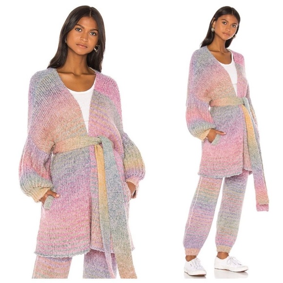 LoveShackFancy Sweaters - LoveShackFancy Brady Rainbow Wool Knit Belted
Shawl Cardigan Size XS/S